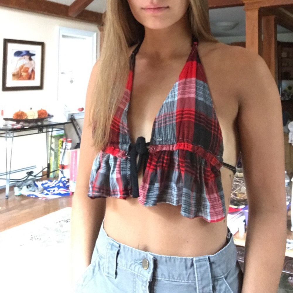 Flannel ruffle tie top